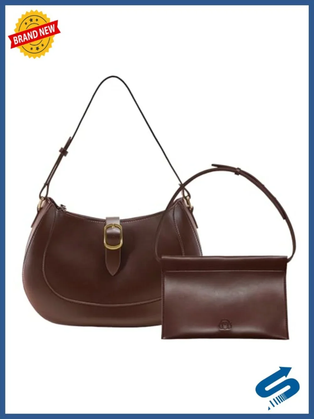 Vintage Vegan Leather Crescent Hobo Bag, Adjustable Crossbody Strap, Detachable